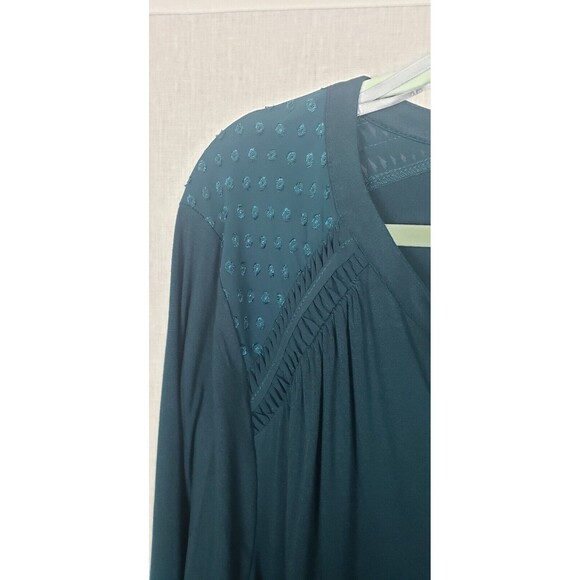 Daniel Rainn Blouse Top Plus 3X Hunter Green Pintuck Polka Dot Sheer Shoulders - Picture 5 of 9